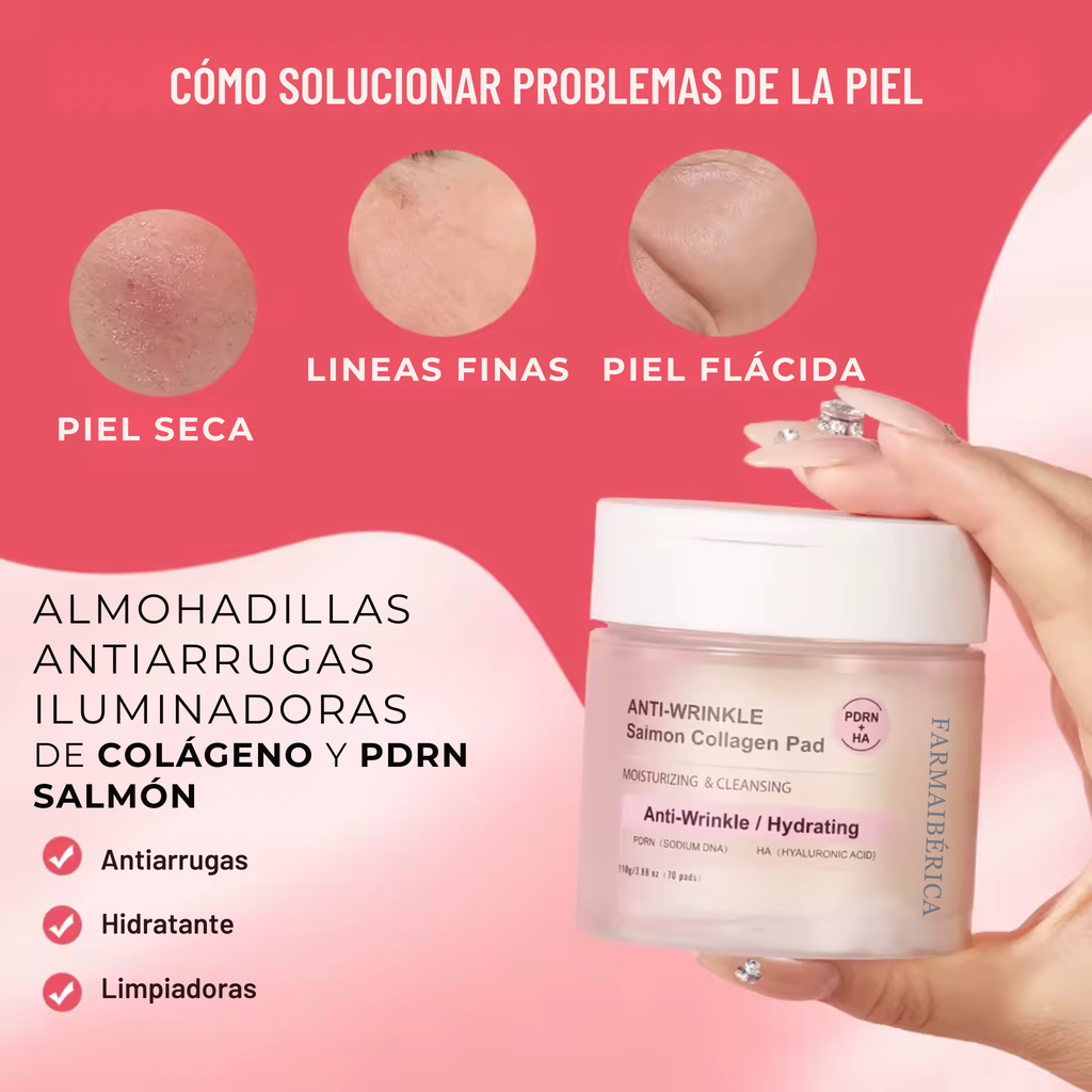 Almohadillas Iluminadoras con PDRN, ÁCIDO HIALURÓNICO y COLÁGENO. Cuidado Facial Que Da Volumen Y Luminosidad